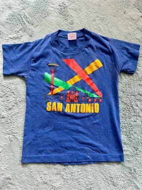Vintage San Antonio Graphic Tee - Bright Blue - Youth M/Women's XXS